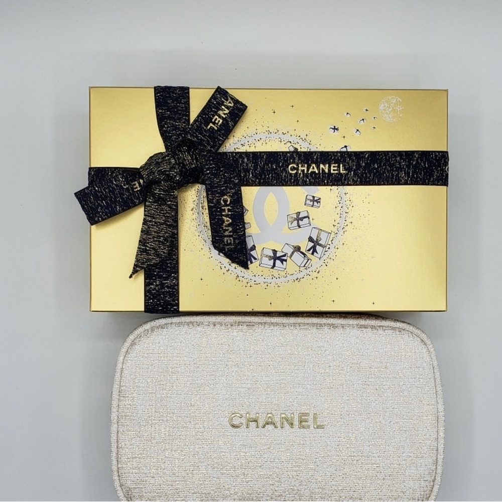 Authentic Chanel 2023 Cosmetic Bag White Gold